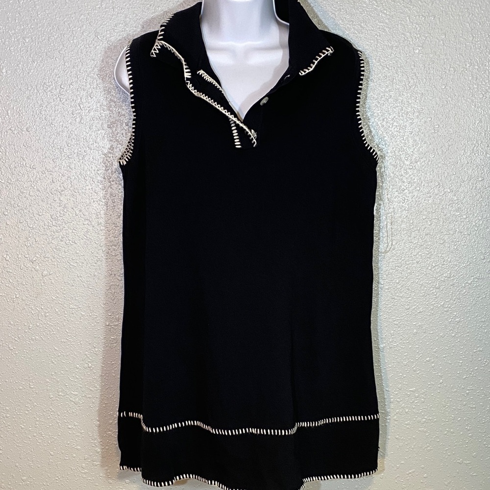 Entro Black Sleeveless Tunic with White Stitch Trim